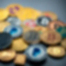 Cryptocurrency icons representing various digital assets