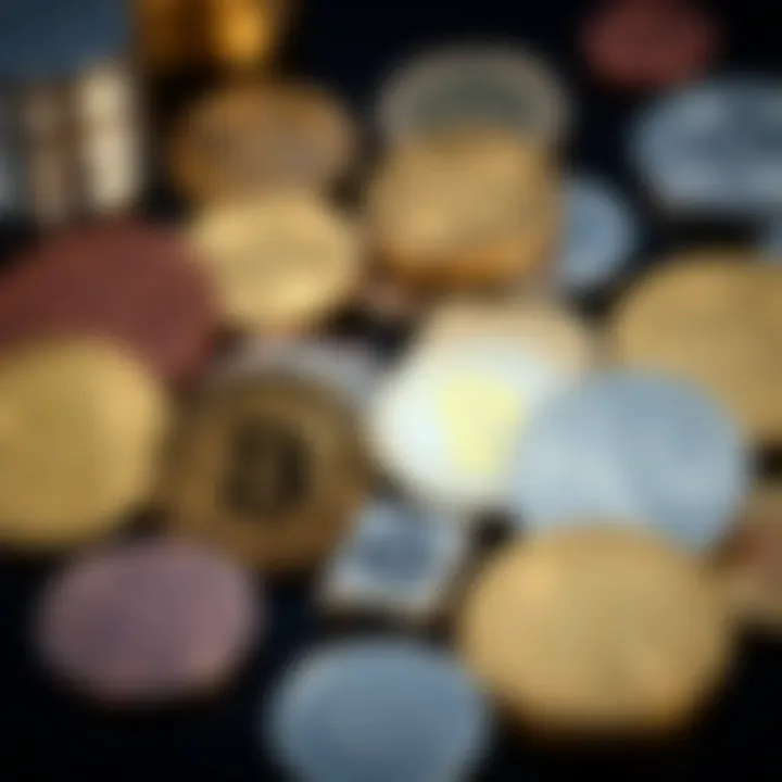 Diverse Cryptocurrency Tokens Digital tokens representing various cryptocurrencies