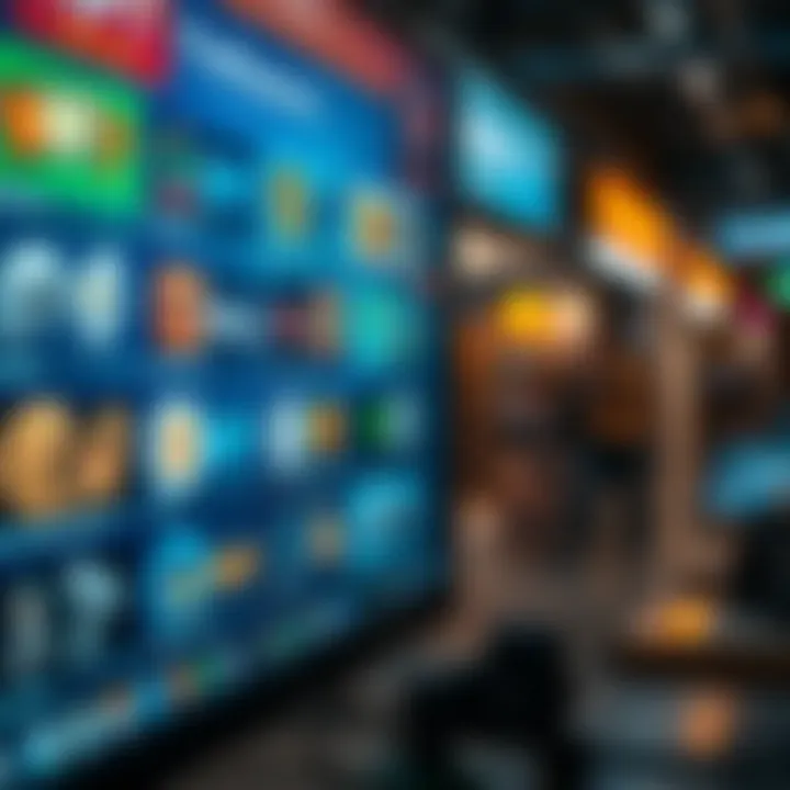 Exploring NFT Marketplaces An overview of various NFT marketplaces displayed on a digital screen