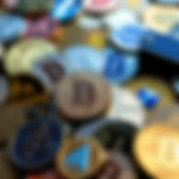 A diverse collection of cryptocurrency coins showcasing variety