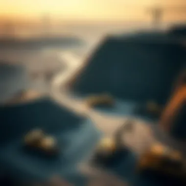 Aerial view of a mining site with heavy machinery