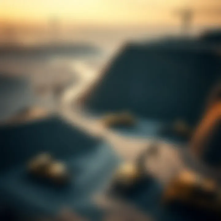 Aerial view of a mining site with heavy machinery