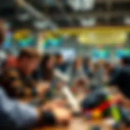 A vibrant setting showcasing blockchain enthusiasts collaborating