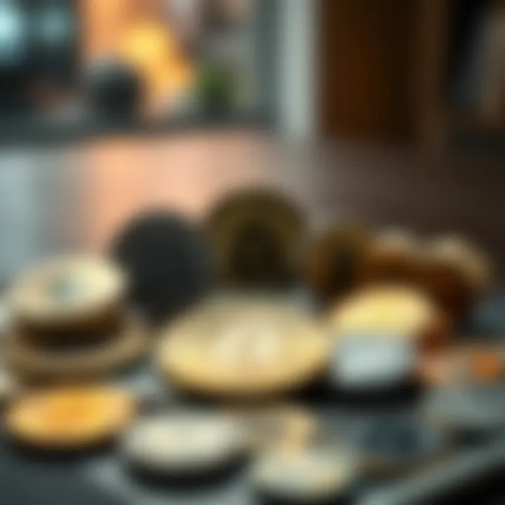Diverse Digital Currencies Diverse digital currencies represented on a table