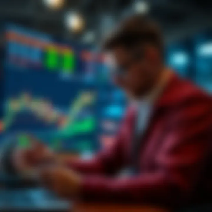 Analyzing Cryptocurrency Trends A trader analyzing cryptocurrency charts and trends