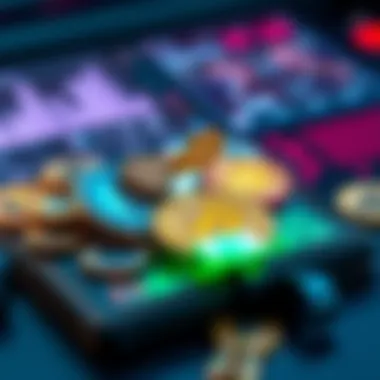 A digital wallet filled with gaming cryptocurrency icons