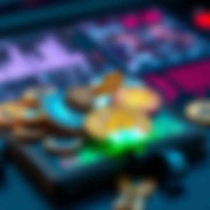 A digital wallet filled with gaming cryptocurrency icons