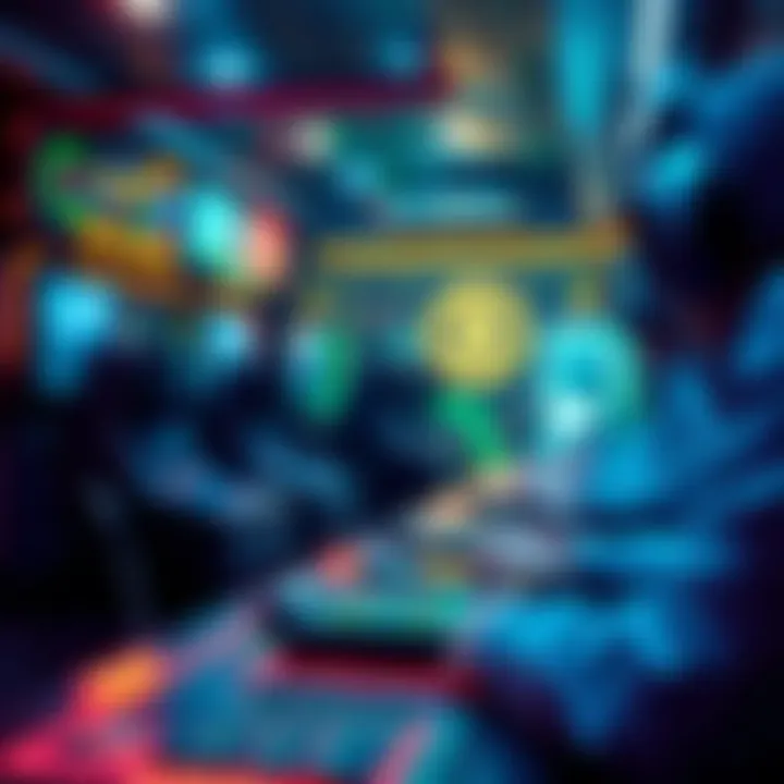A futuristic gaming environment showcasing crypto elements