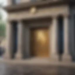 Bank building with digital cryptocurrency symbols