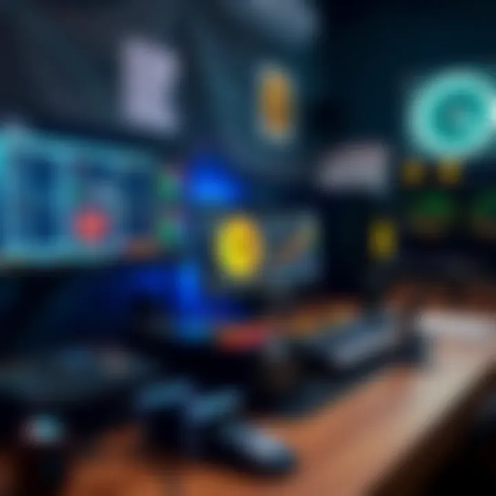 A workspace featuring a computer setup dedicated to cryptocurrency mining