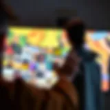 A digital artist showcasing their NFT collection on a vibrant screen