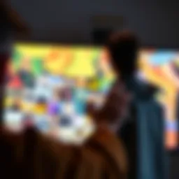 A digital artist showcasing their NFT collection on a vibrant screen