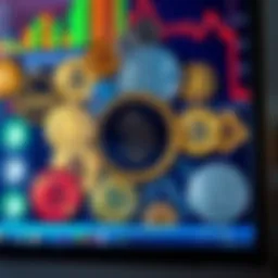 A diverse collection of cryptocurrency tokens displayed on a digital screen