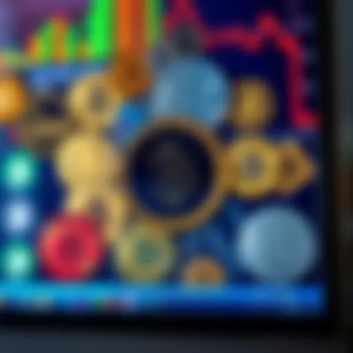 A diverse collection of cryptocurrency tokens displayed on a digital screen
