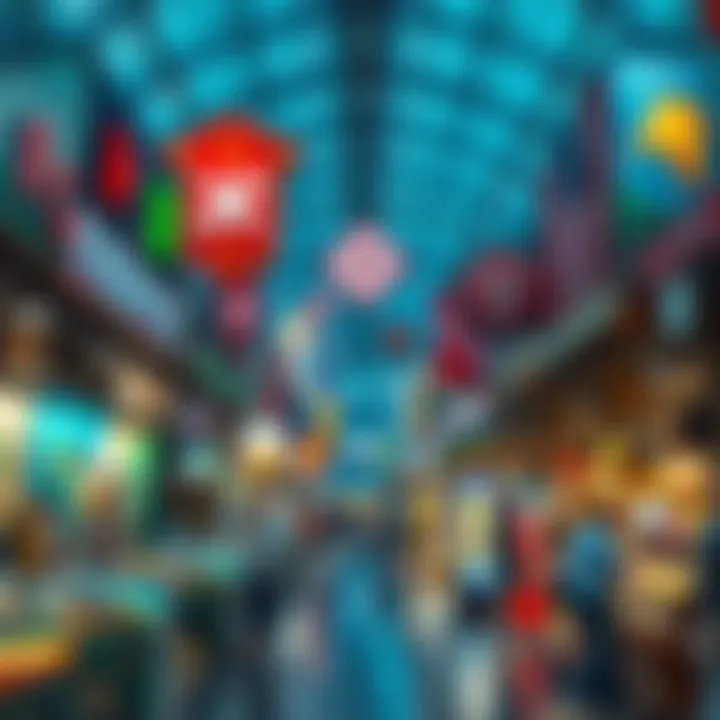 A futuristic marketplace showcasing diverse NFT categories