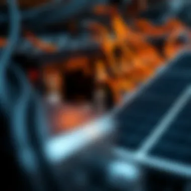 Close-up of solar panels integrated with mining hardware