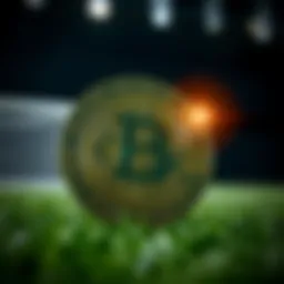A digital currency symbol intertwined with a sports ball