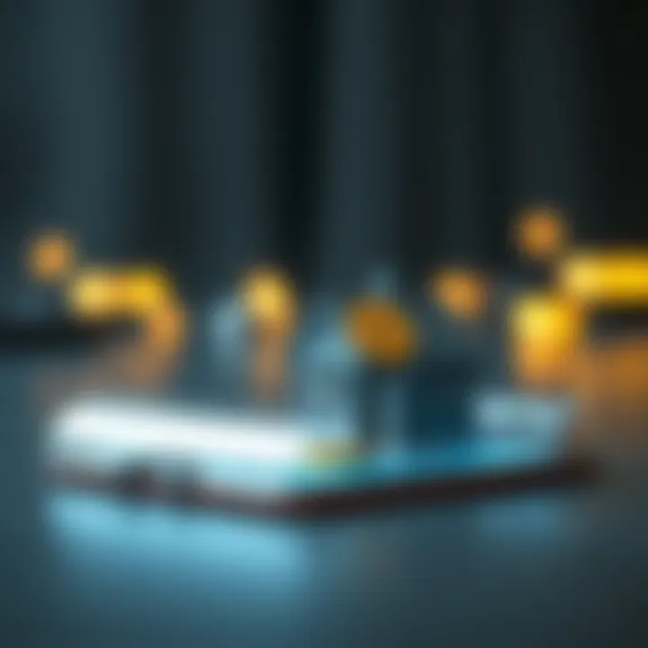 A digital wallet with cryptocurrency coins and a house model