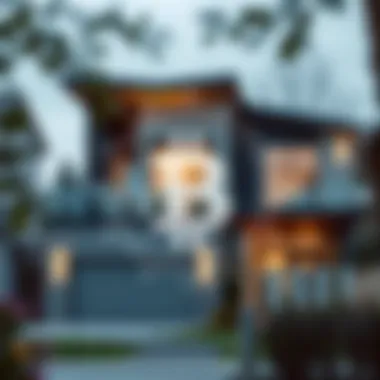 A modern house with a digital currency symbol overlay