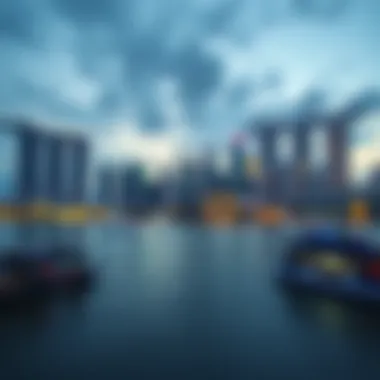 Singapore skyline with cryptocurrency symbols