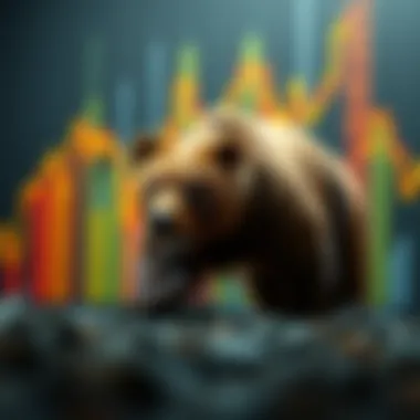 Illustration of bear market characteristics with declining graphs.