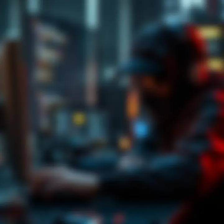 Hacker Executing a Phishing Attack An illustration of a hacker using a computer to execute a phishing attack