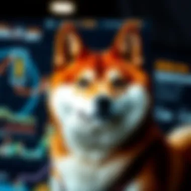 Shiba Inu Cryptocurrency Symbol Shiba Inu cryptocurrency symbol displayed on a digital screen