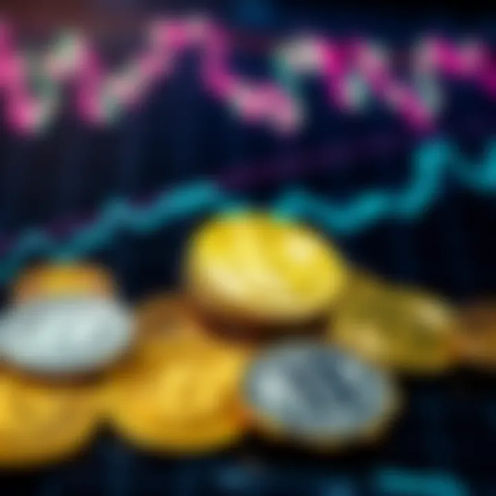 Diverse cryptocurrency symbols on a digital background